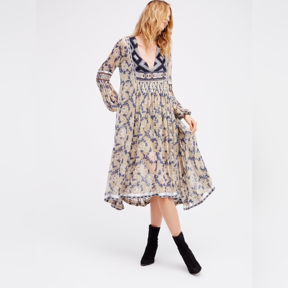 Free People Bold Blooms Embroidered Dress